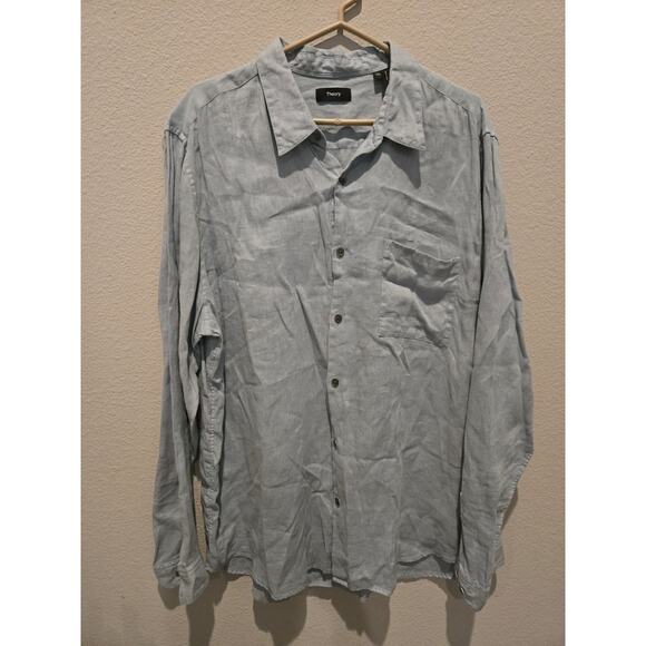 Theory Men's 2XL Gray Long Sleeve Linen Button-Up Shirt Casual NWT - Picture 1 of 8